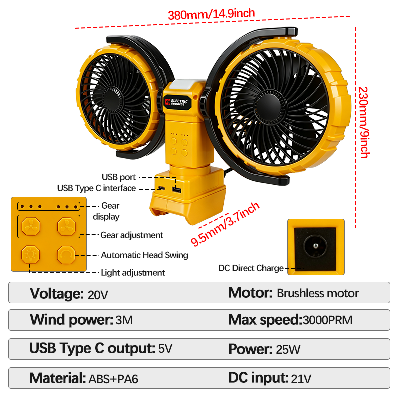 3000RPM Portable Dual Head Fan - Power Tools Book 评论和价格